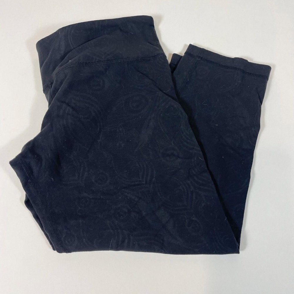 Lululemon Womens‎ Yoga Workout Cropped Leggings Black 10 Logo Print Feather